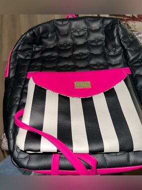 Black Stripe Accent Mini Backpack with Hot Pink Trim by Besty Johnson